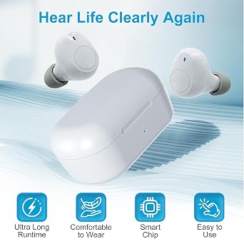Hearing Aids for Seniors, Invisible Digital 16-Channel Sound, 3 Volume Settings Hearing Aid Amplifiers with Rechargeable & 80-Hour Wireless Charging Case, White