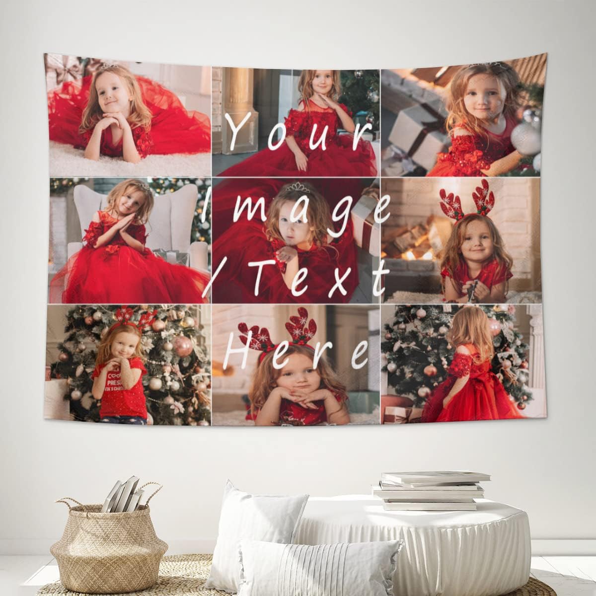 Custom Tapestry & Funny Christmas Tapestry for Bedroom Aesthetic with 9 Photos Collage Wall Decor Backdrop Decoration Personalzied Gift Boyfriend Girlfriend Birthday Valentine Annieversy 24x42 Inches