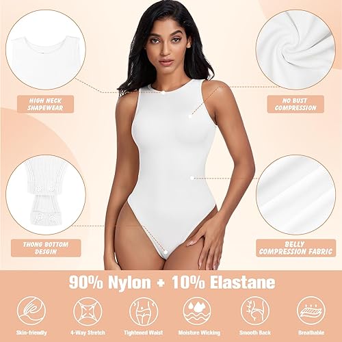 Miniatura 4 de TDIFFUN Body moldeador para mujer, con control de abdomen, sin costuras, acanalado, cuello alto, sin mangas, tanga moldeadora
