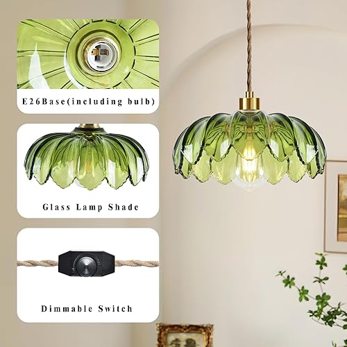 Miniatura 6 de Lámpara colgante enchufable con cable enchufable, lámpara colgante bohemia de cristal dorado de mediados de siglo, moderna, vintage, regulable, flor