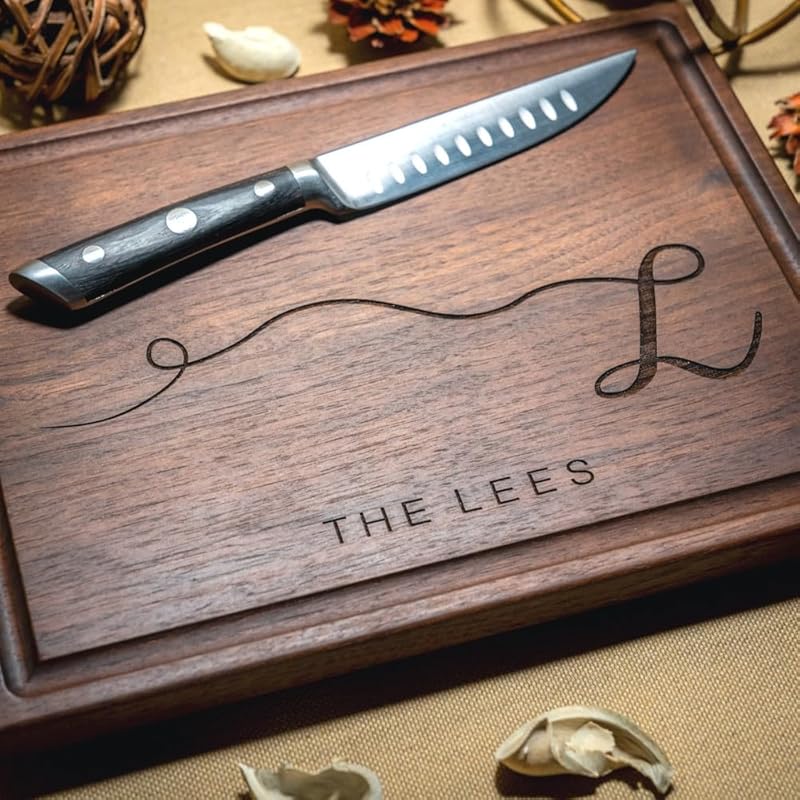 Personalized Cutting Boards, Custom Wedding, Anniversary or Housewarming Gift Idea, Wood Engraved Charcuterie Board for Couples, Monogram Initial Design 055