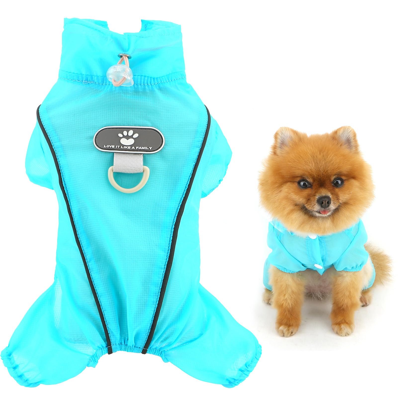 SMALLLEE_LUCKY_STORE Solid Dog Jumpsuit for Small Dogs UV Protection Pet Outfits with D-ring Reflective Stripe Stretchable Cooling Puppy Rompers Summer Chihuahua Yorkie Cat Clothes, Blue, XXL
