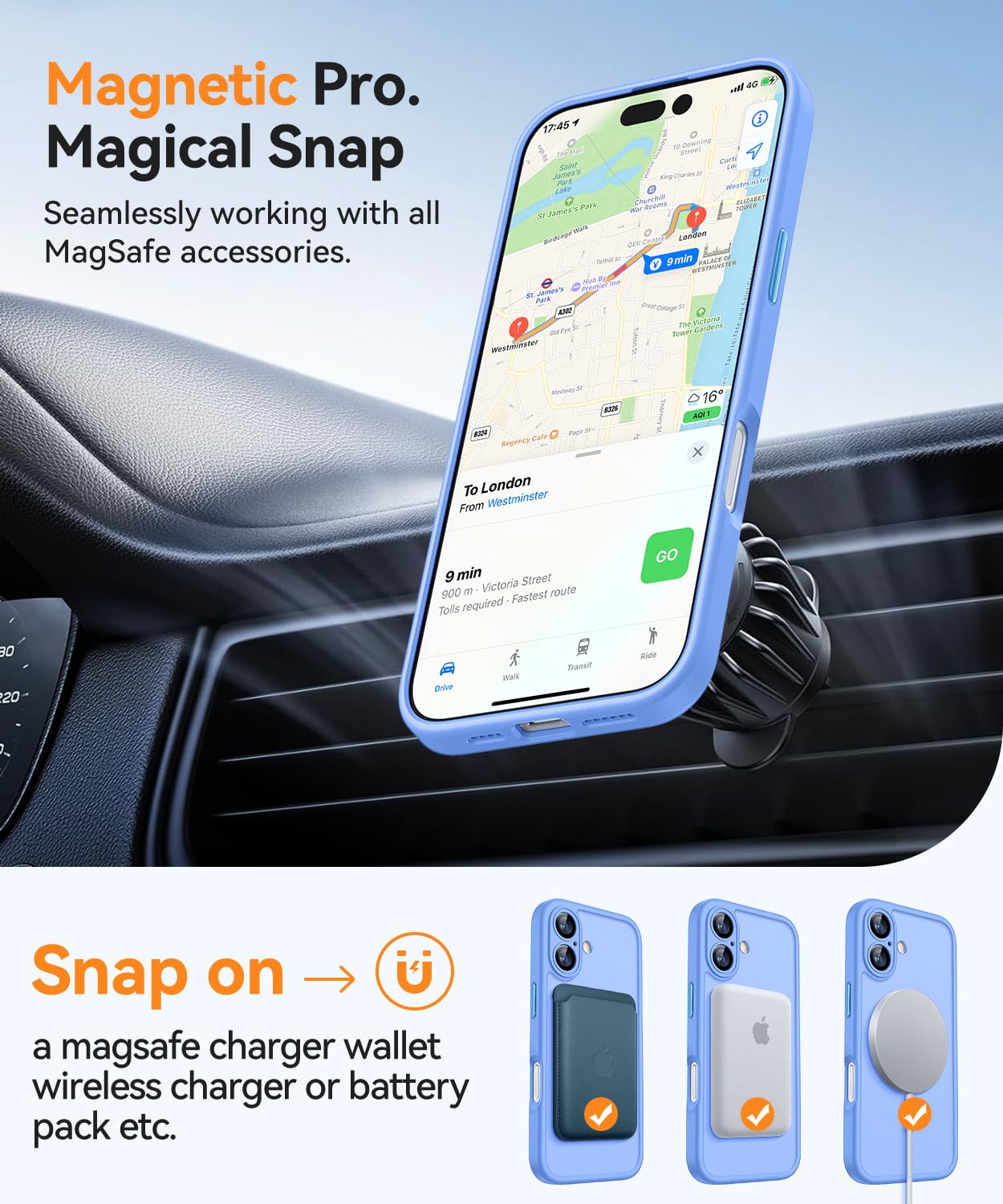 CANSHN Cover Magnetica per iPhone 17(6,3 Pollici), Compatibile con MagSafe, [Protezione Completa Della Fotocamera], Custodia Traslucida Opaca Protettiva Sottile Antiurto,Blu Oltremare