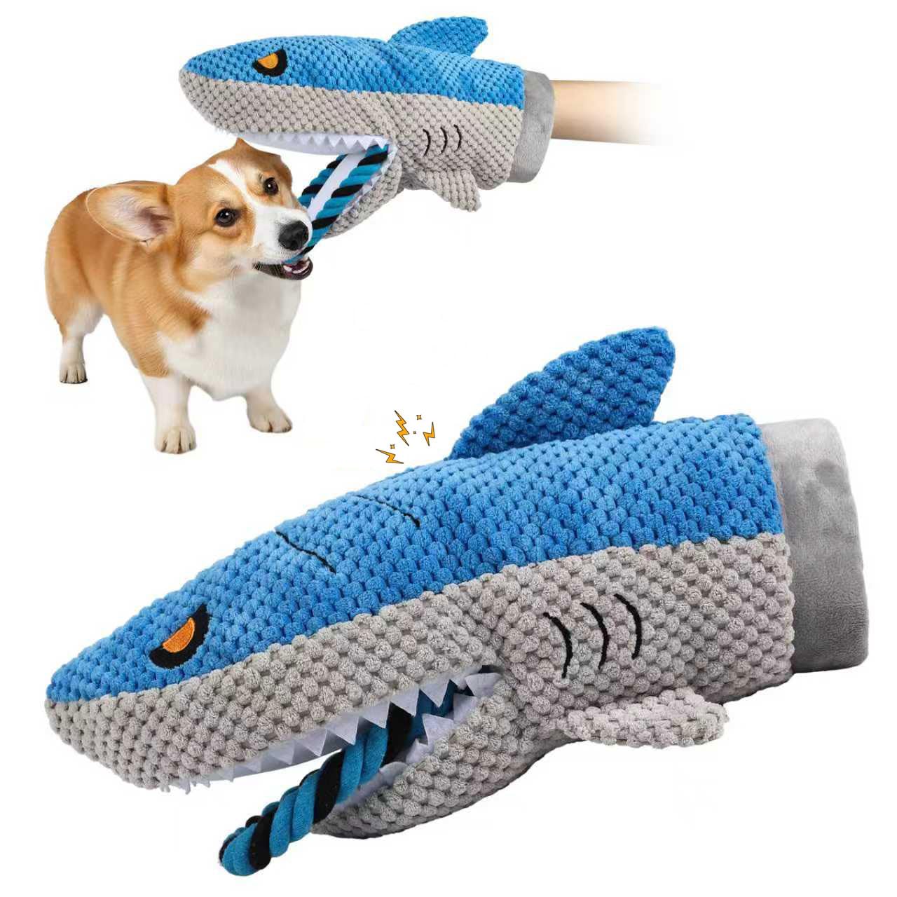 Crinkle blue shark jouet couineur interactif pour animaux peluche grand chien