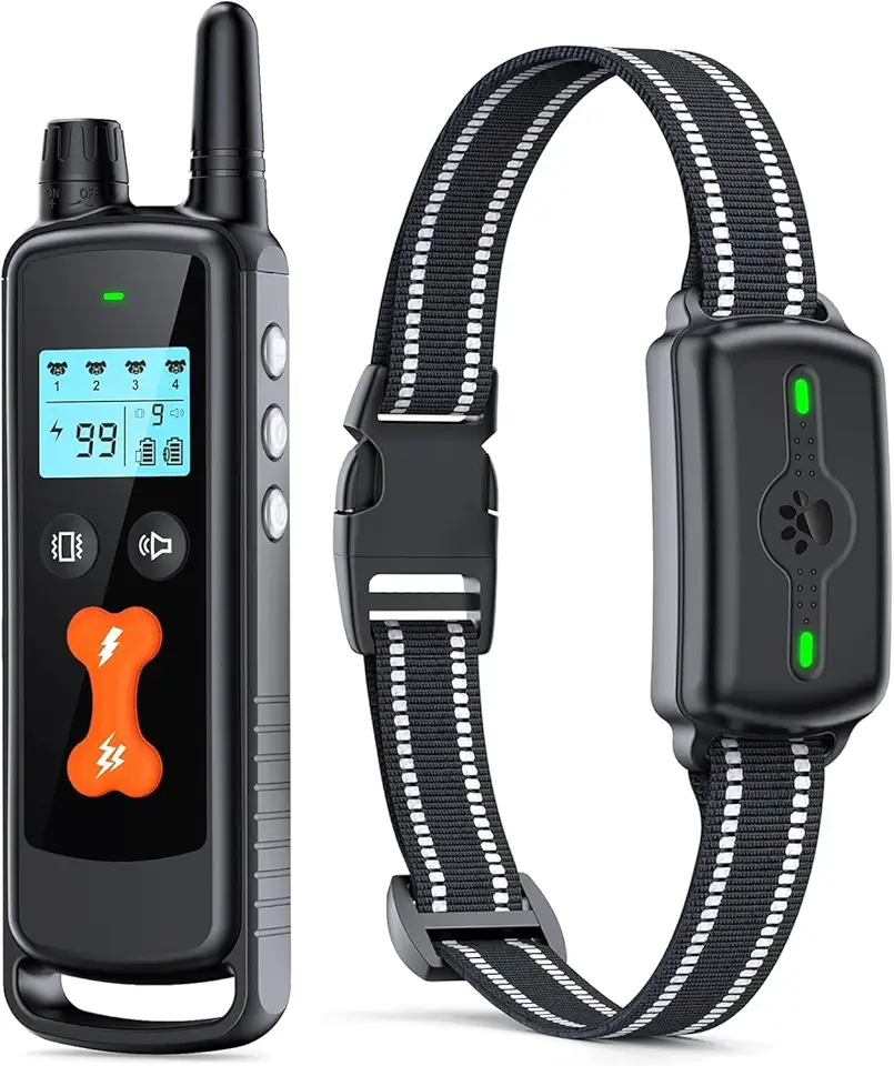 Dog Shock Collar, Dog Training Collar with Remote, with 4 Training Modes, IP68 Waterproof Rechargeable e Collar for Large Medium Dogs with Beep Shock and Security Lock(40~120 lbs)
