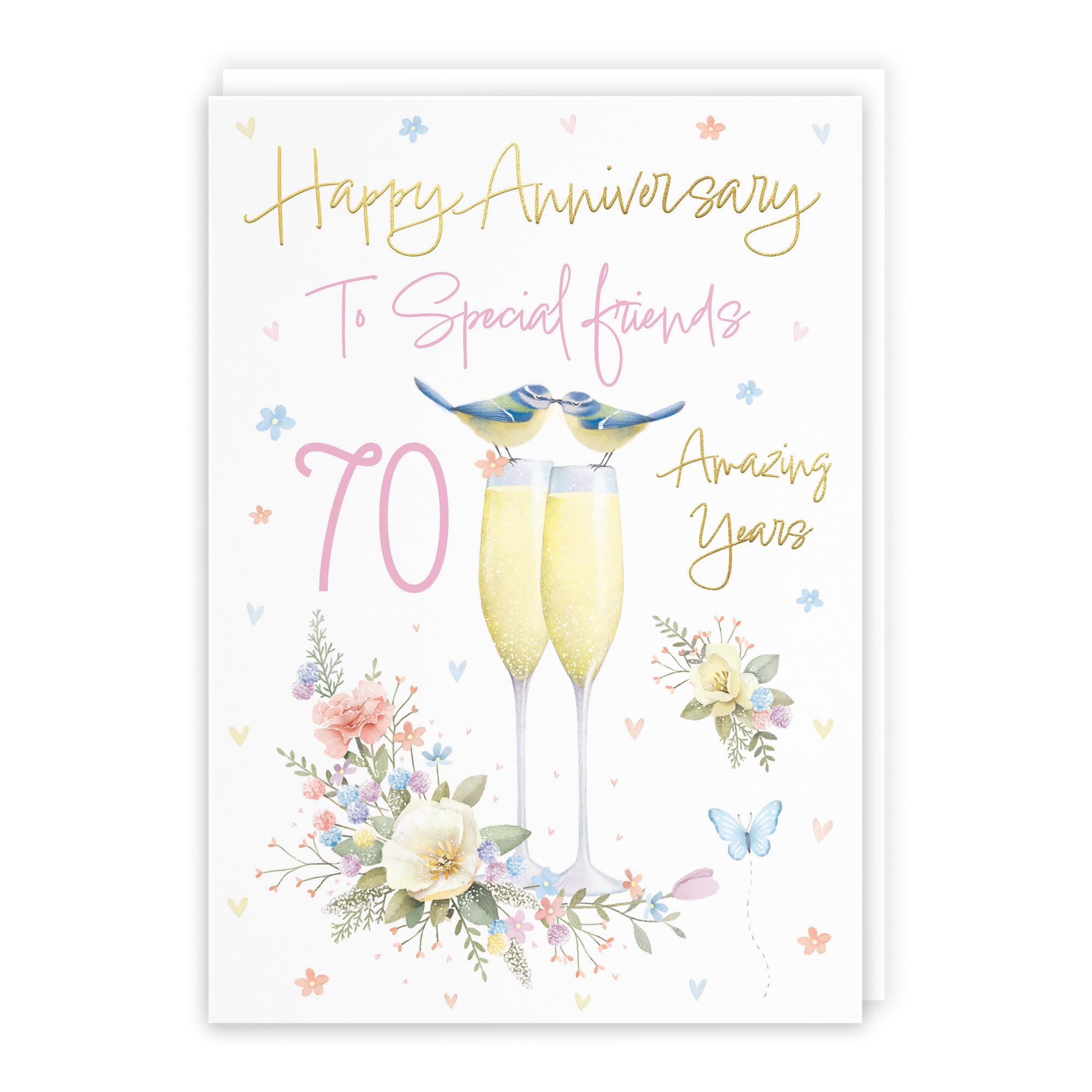Hunts England - Special Friends 70th Anniversary Card - A5 Size - Champagne Flutes - Gold Foil - 70th Anniversary Card For Special Friends - 70 Years - Milo's Gallery โ image 1