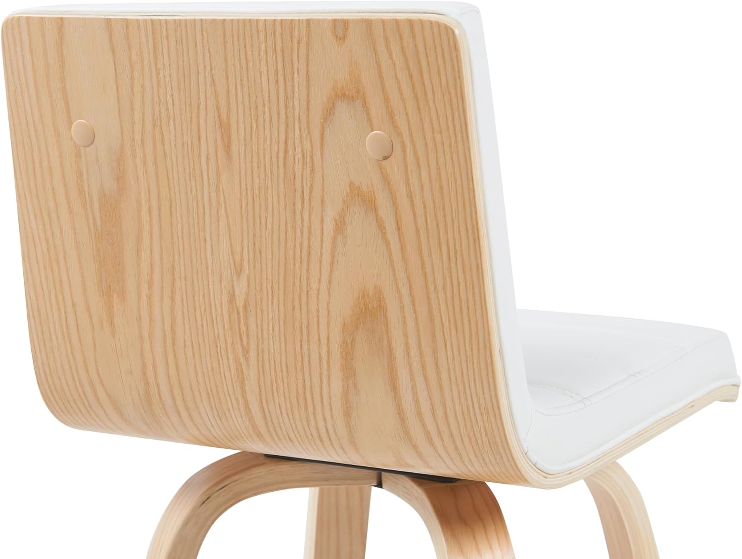 Armen Living Vienna Modern Swivel 26" Counter Height Barstool with White Faux Leather and Patterned Oak Wood Finish