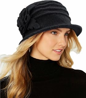 INOGIH Women's Vintage 1920s Wool Cloche Hat - Round Adjustable Winter Sun Fedora for Outdoors