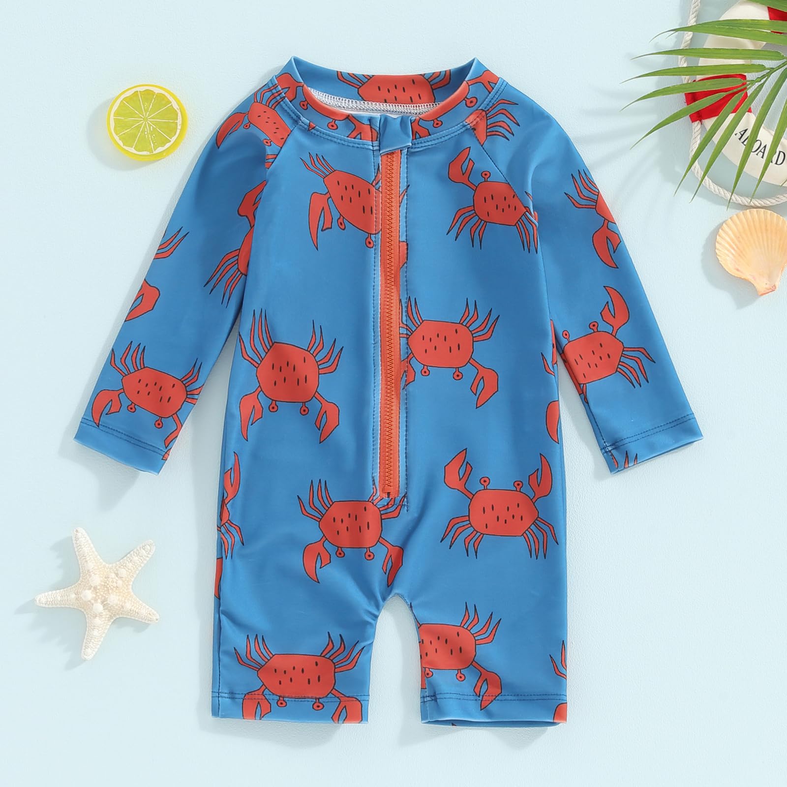 Dcohmch Baby Boy Swimsuit Rashguard Cartoon Print One Piece Bathing Suit Toddler Zipper Swimwear 6 9 12 18Months 2T 3T (Blue 3, 1-2 Years)