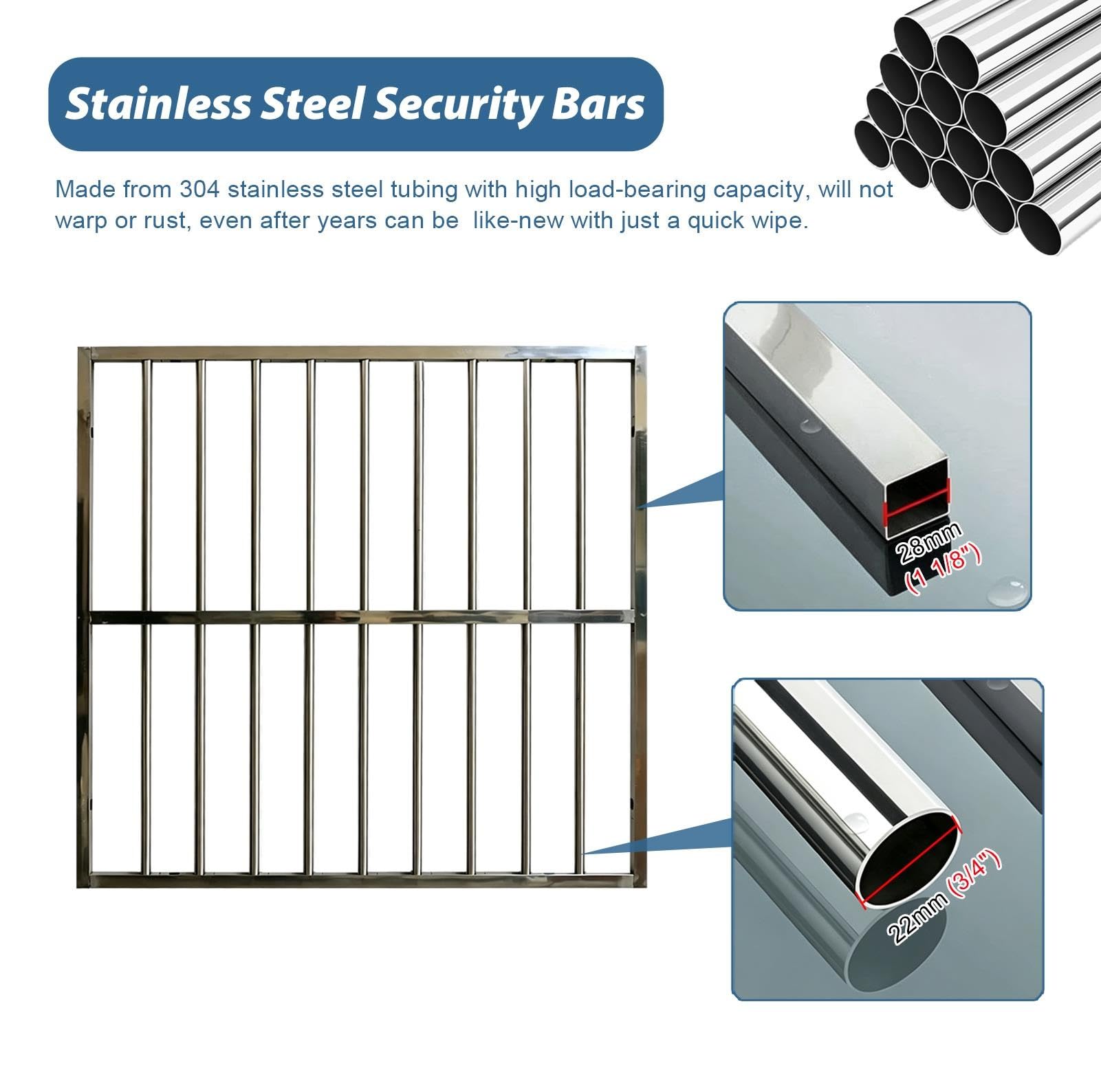 Inferriate per Finestre Barra di Sicurezza Antifurto per Finestre | Resistente e Adatta Cancello di Protezione per Finestre, Rete di Sicurezza Esterna in Acciaio Inox 304, Griglia di Sicurezza