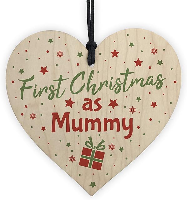 RED OCEAN First 1st Christmas As Mummy Tree Decoration Bauble Handmade Wooden Heart Gift For Mum Keepsake