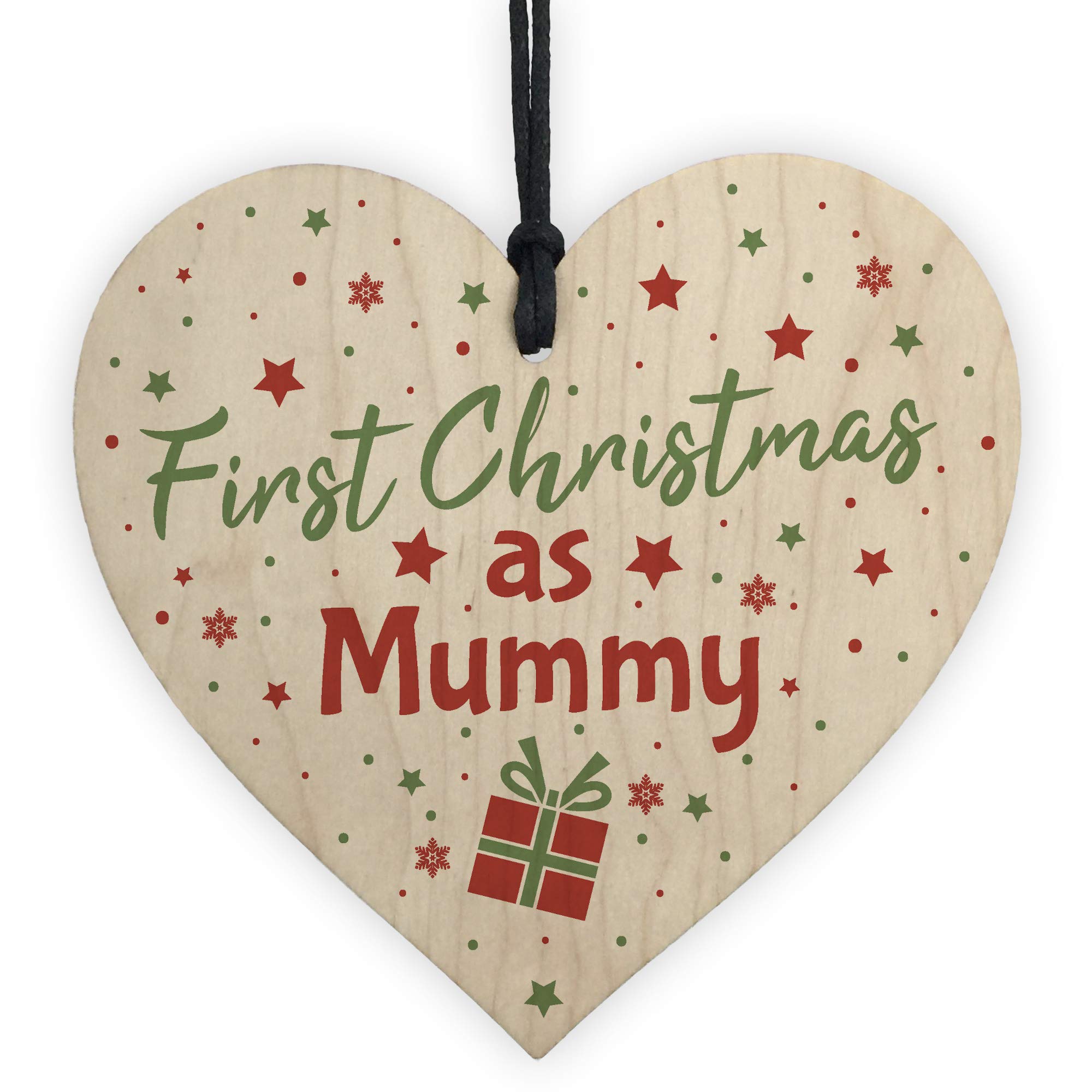 RED OCEAN First 1st Christmas As Mummy Tree Decoration Bauble Handmade Wooden Heart Gift For Mum Keepsake