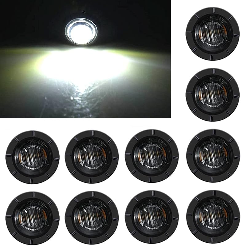 Kit com 10 Luzes Laterais LED Redondas FXC 12 V com Lente Branca Fumê para Caminhão, Carro, Reboque e Trailer