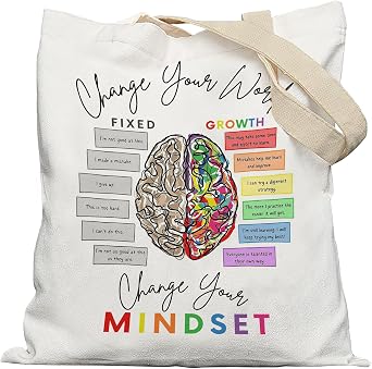 Change Your Words Change Your Mindset Inspirational Canvas Tote Bag for Women, Mental Health Gifts, Encouragement Uplifting Motivational Gifts, Reusable Grocery Bags Shopping Bags