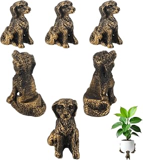 M METERXITY 6-Pack Dog Plant Stand for Inside Pots, 3.4 x 2.5 Cm/1.34 x 0.98 in Resin Decorative Plant Stand for Garden/Outdoor Planters/Home Decor, Plant Risers Flower Pot [Golden Brown]