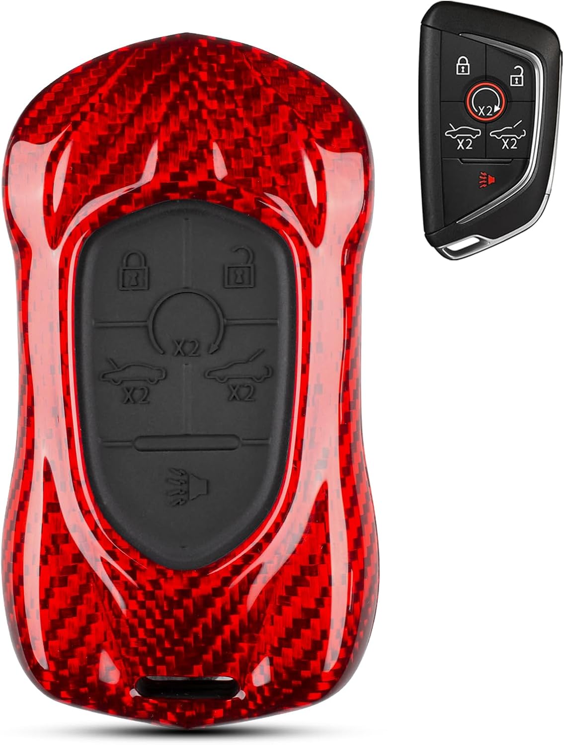 T-carbon Glass Fiber Key Fob Cover Fits for Corvette C8 6-Button Smart Key, Compatible with C8 Stingray Z51 Z06 2020–2026, Lightweight Protective Case, Red