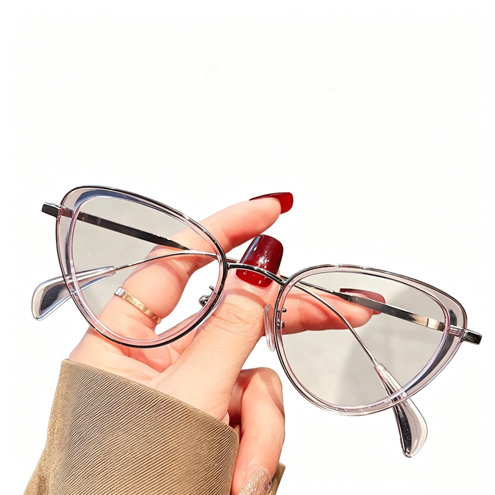 KLJUddGY Cateye Eyewear Frames Ultralight Reading Glasses Non Prescription Eyeglasses Full Rim Spectacles for Computer Modern Fashion(Rose)