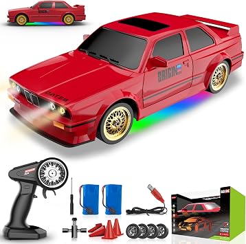 Remote Control Cars 116 Scale RC Drift Car 2.4Ghz 30KM/H High Speed 4WD RTR Racing Car with Drift Tires LED Lights 2PCS Rechargeable Batteries RC Sport Cars Toys for Adults Boys Girls Kids Gift