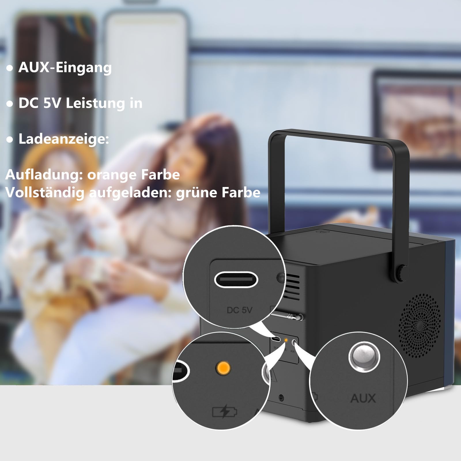 Reproductor de CD portátil 10W compatible con Bluetooth/Radio FM/Reproducción de MP3/Entrada USB/AUX/Jack para auriculares/Mando a distancia, batería integrada de 2000 mAh, Reproductor de CD estéreo