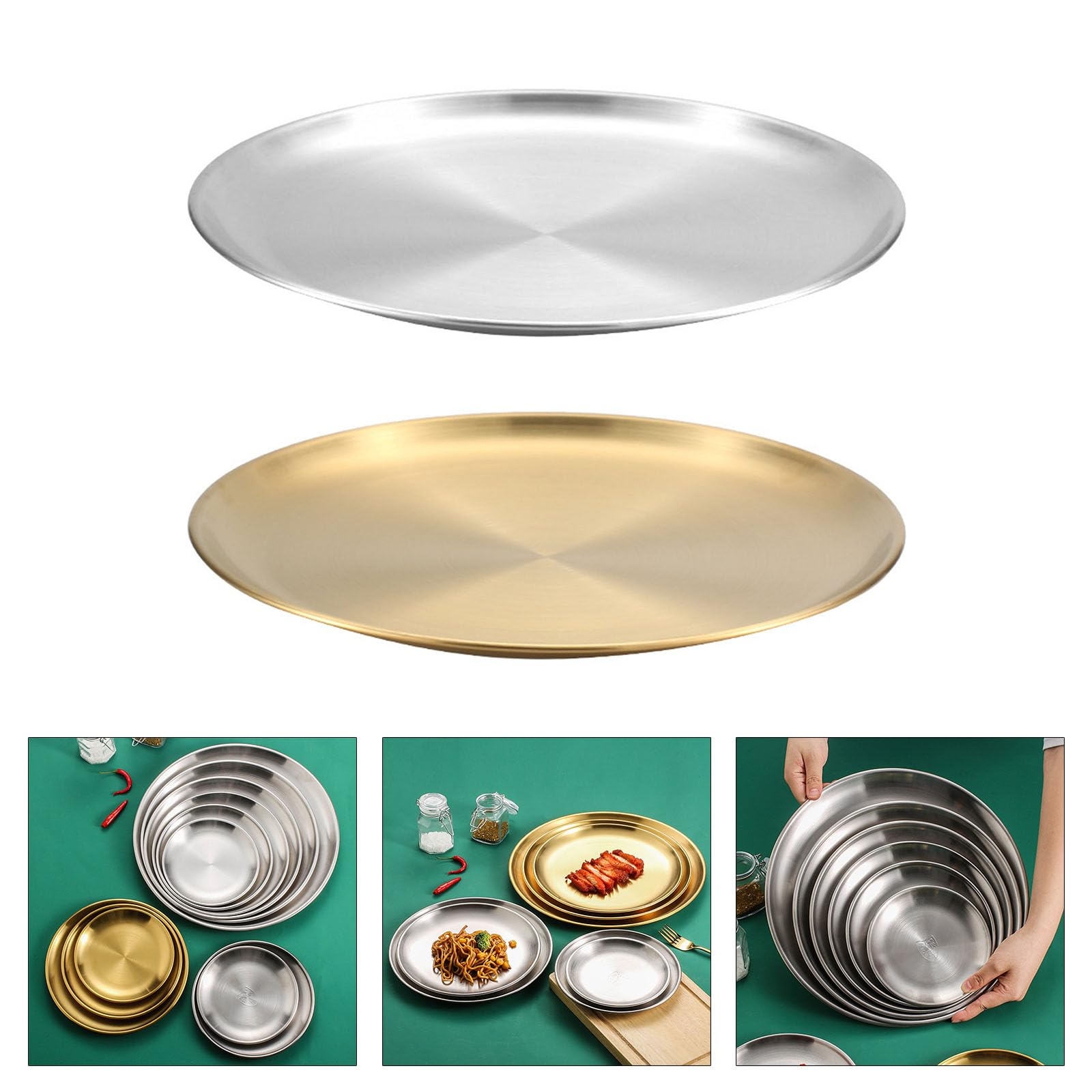 Juego de 4 elegantes platos llanos, platos de servir de acero inoxidable 304, platos llanos, adecuados para el entretenimiento y el uso diario
