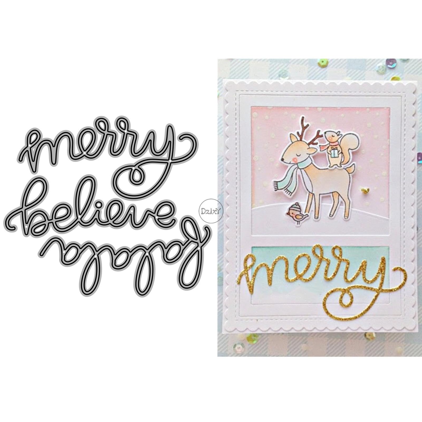 DzIxY English Words Merry‌ Believe‌ Metal Cutting Dies for Card Making Kit Embossing Paper Die Cuts Set Scrapbook Stencils Supplies Machine Templates