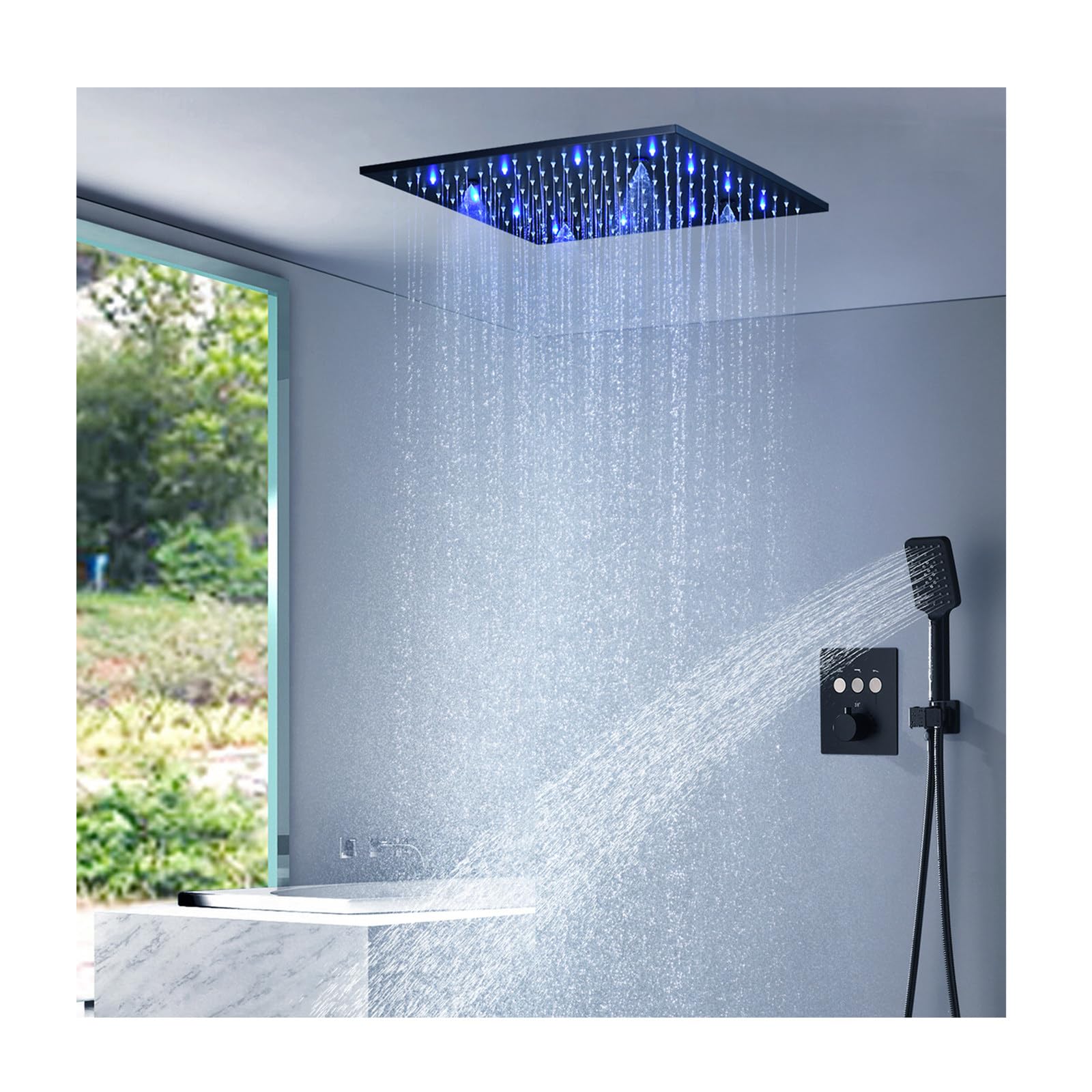Système de douche encastré noir mat en laiton noble avec mitigeur thermostatique haut de gamme
