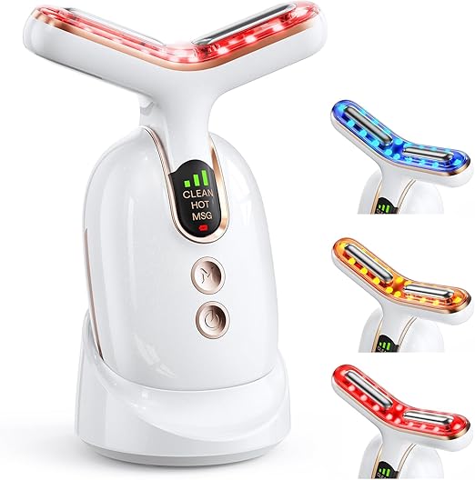 Terapia a luce rossa per viso e collo, strumento massaggiatore viso rassodante e lifting della pelle, strumento per ridurre le rughe, dispositivo di bellezza viso a micro-corrente (modello AM-810B)