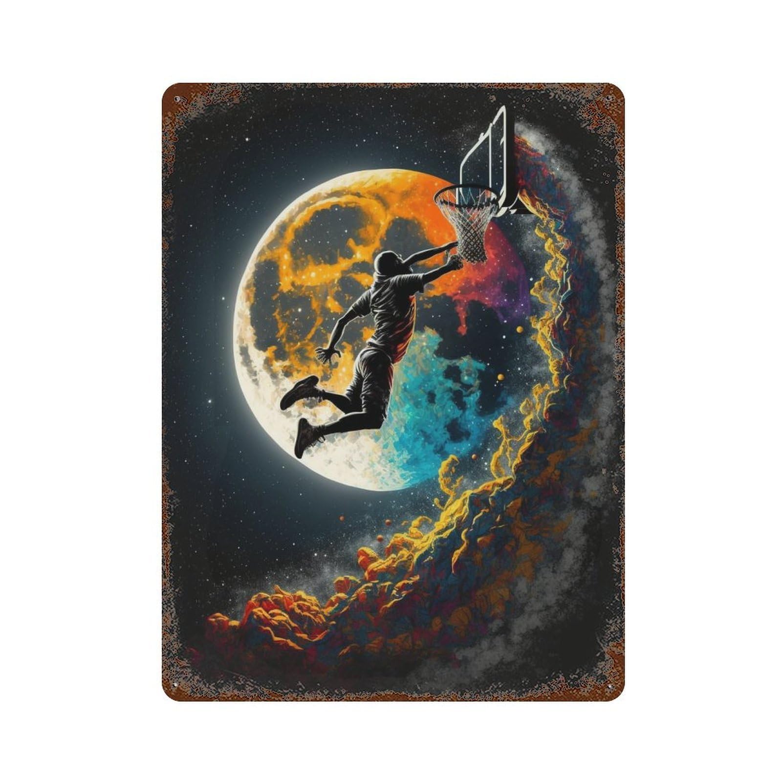 Garage Style Galactic Slam Dunk Decorative Tin Sign 15.7"x11.8", Novelty Wall Decor for Bar And Workshop