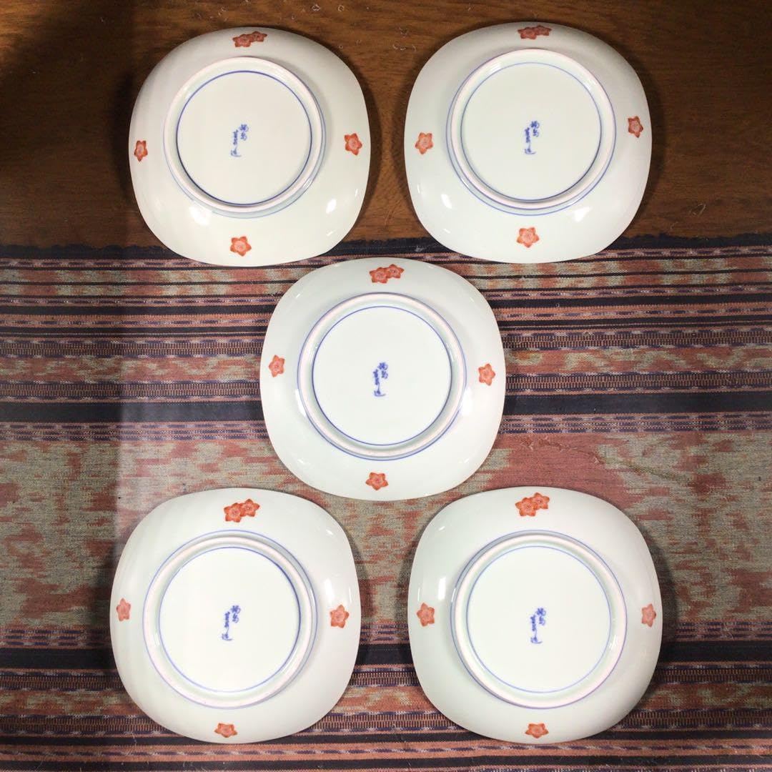 鍋島焼 其泉 桃 角皿 5枚 鍋島焼 其泉 桃 5枚