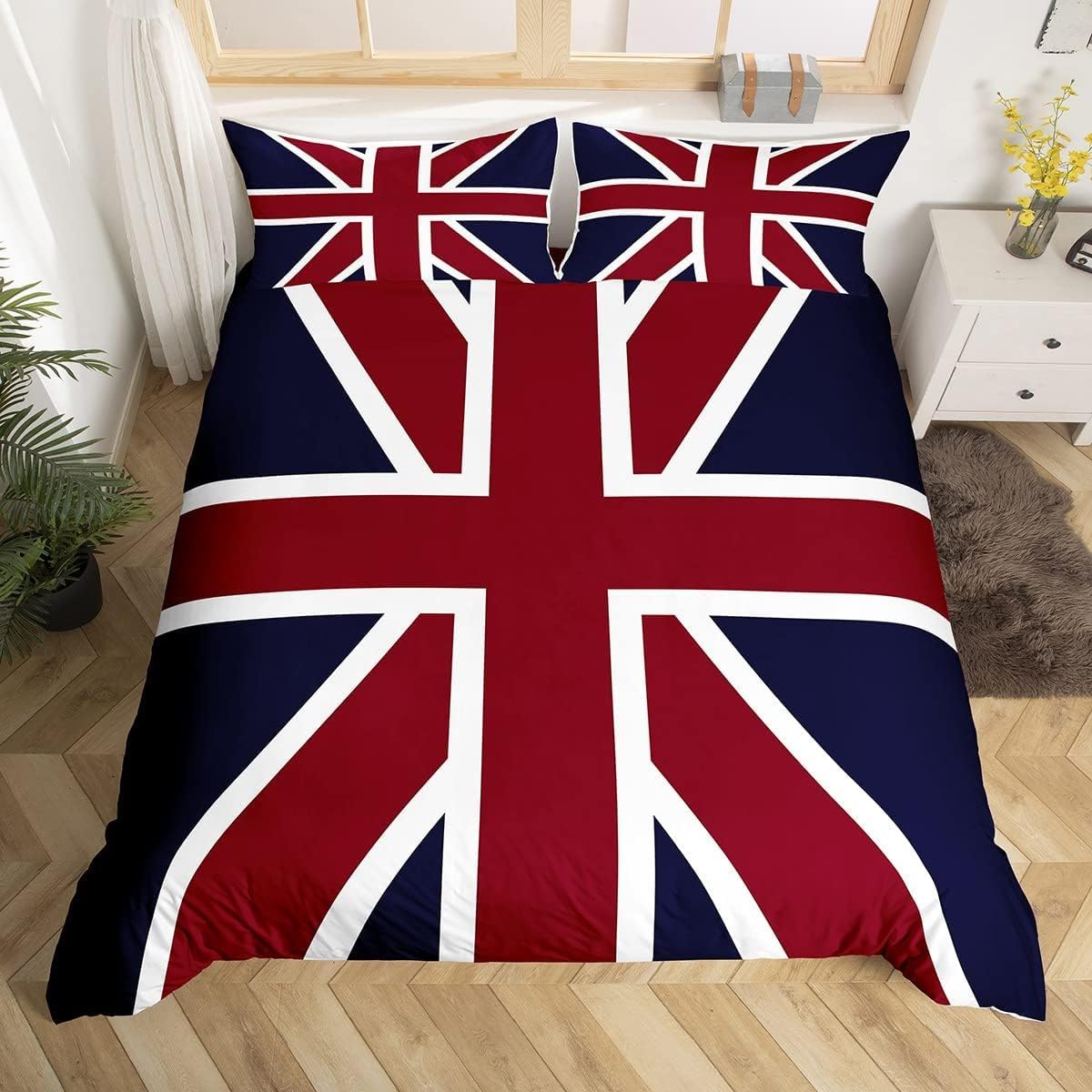 richhome United Kingdom Flag - United Kingdom Duvet Cover Set United Kingdom Flag - United Kingdom Bedding Set Super King Size Kids Boys Girls Room Red White Blue Comforter Cover Set Stripe 3 Pieces — image 1