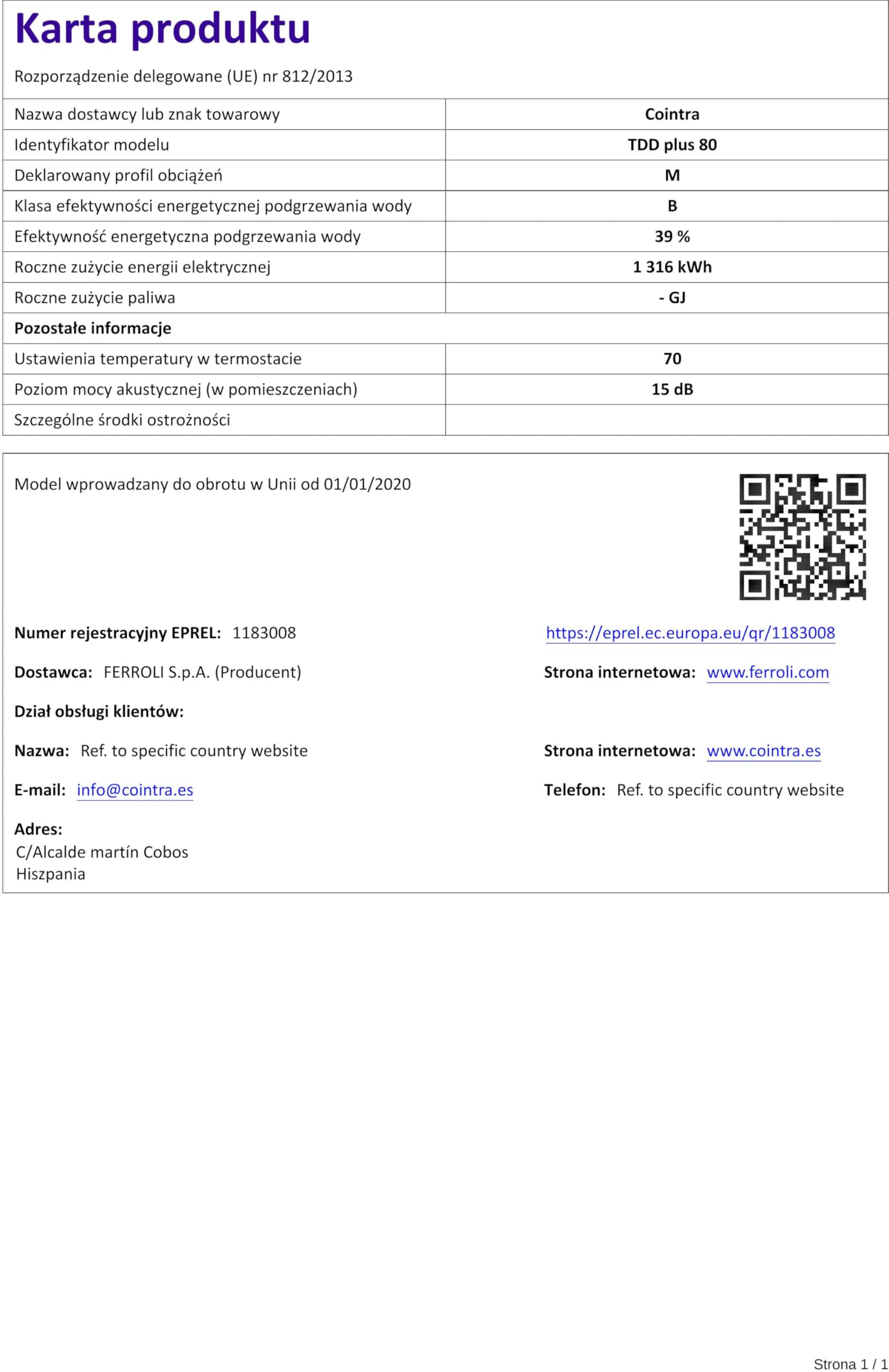 Cointra Termo Electrico TDD Plus 80 WiFi