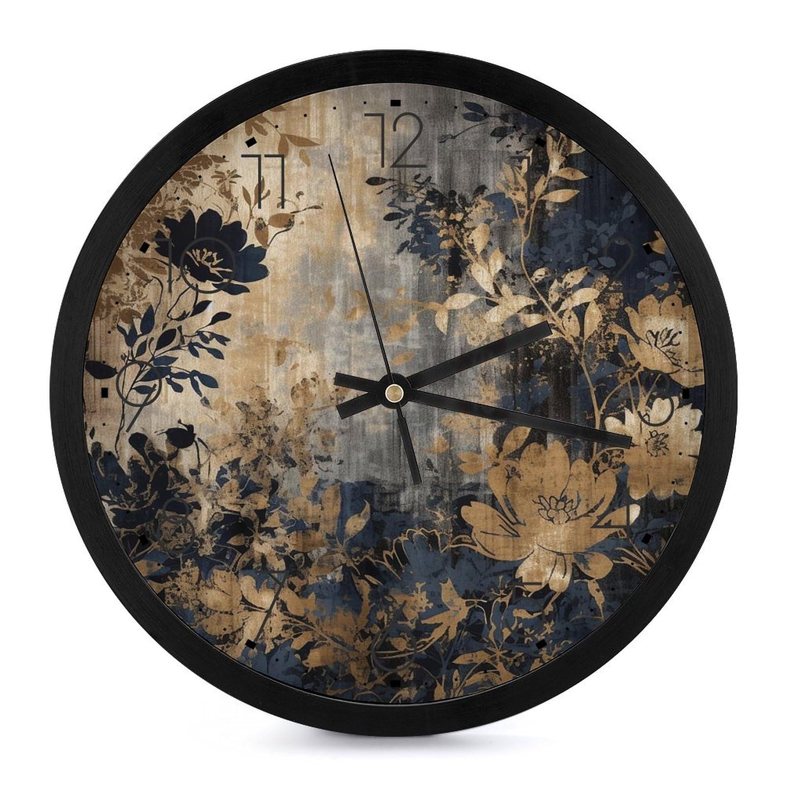 Horloge murale à LED lumineuse avec finitions artistiques fleurs dorées