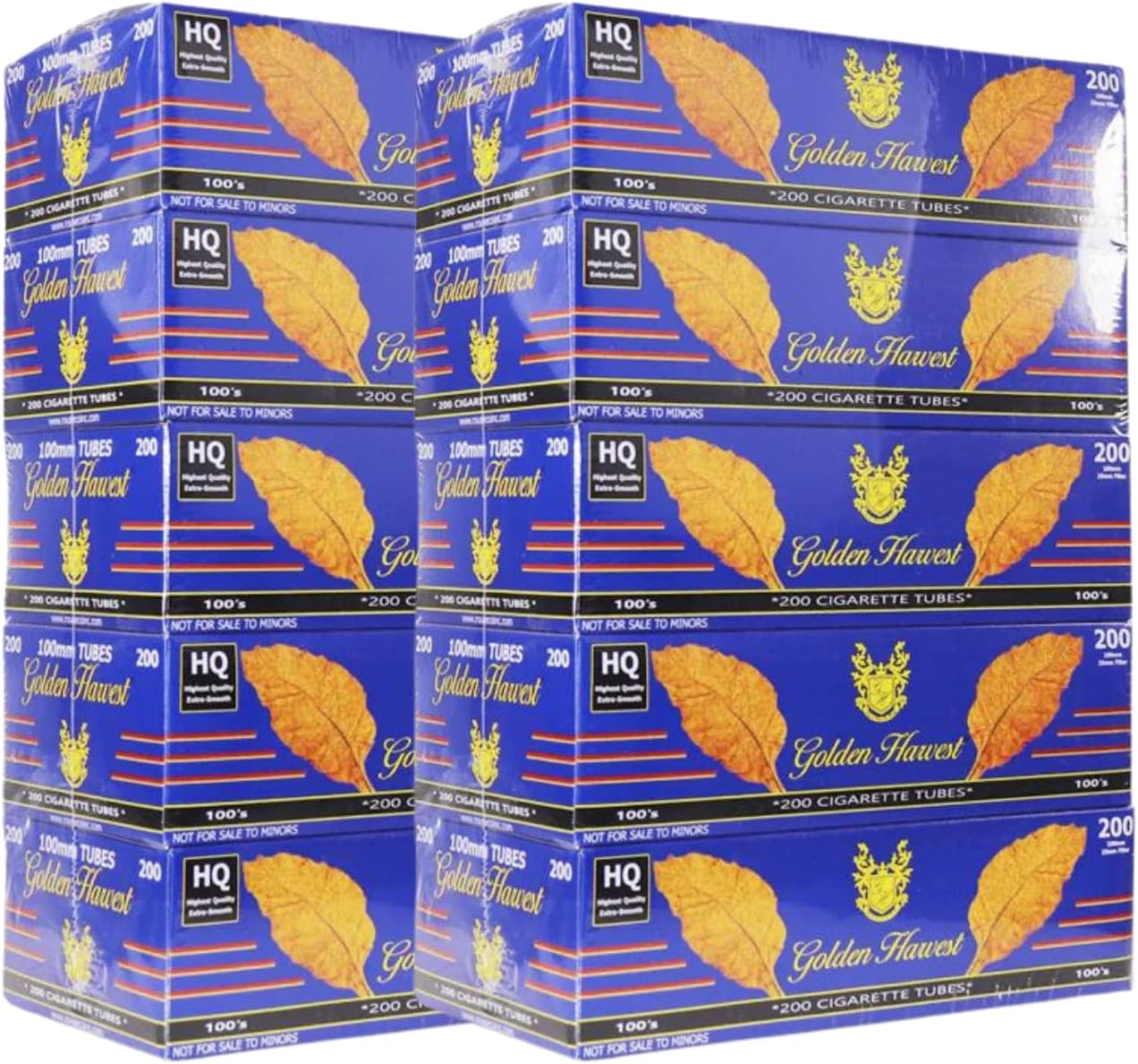 Golden Harvest Regular Red King Size Cigarette Tubes 200 Count Per Box RYO 2000 Tubes (Pack of 10) (Regular, King Size)