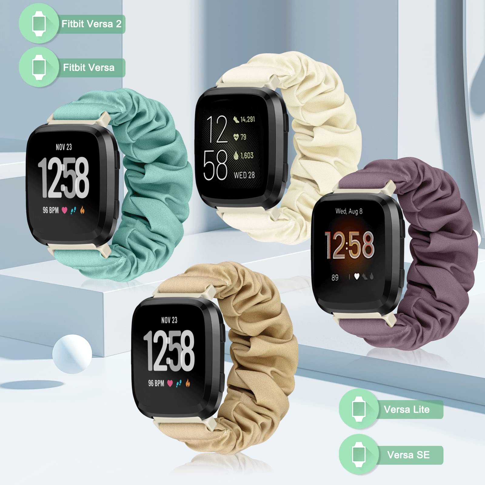 ShuYo Scrunchie Watch Bands for Fitbit Versa/Versa 2 / Versa Lite/Versa SE Women Men,Replacement Soft Nylon Stretchy Wristabnd For Fitbit Versa Smart Watch