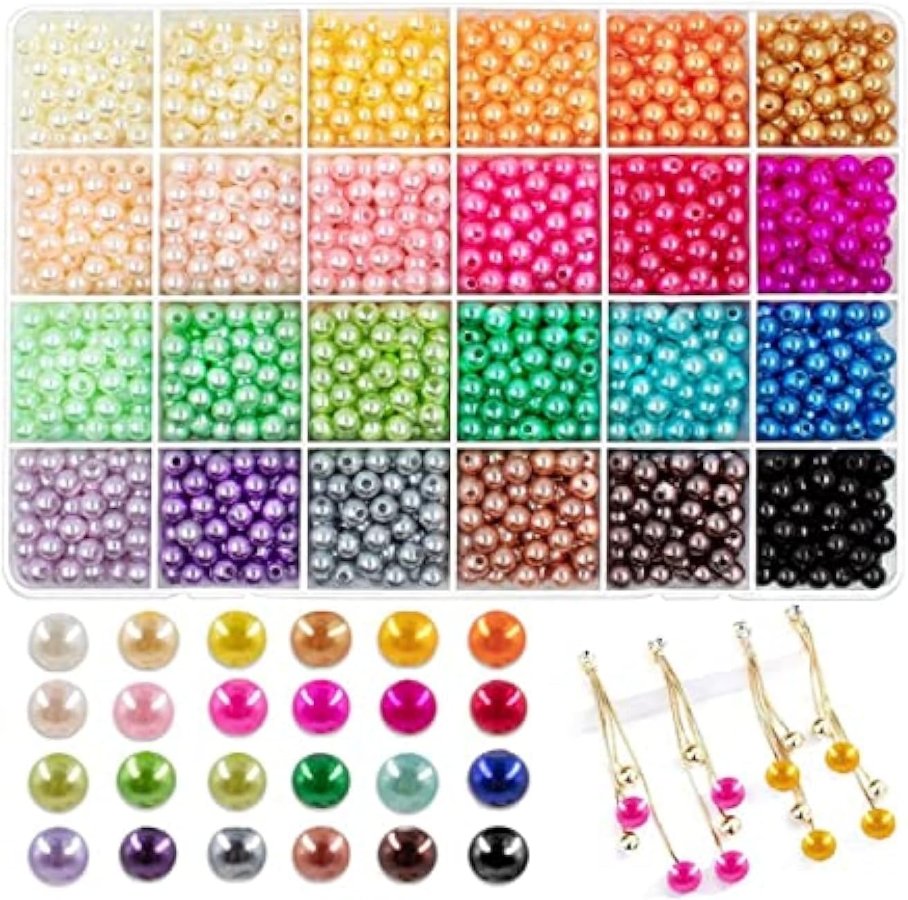 Pearl Beads for Jewellry Making 1600+ Pcs 6mm Round Pearl Beads Colorful Loose Spacer Beads with Hole for DIY Craft Bracelet Necklace Earrings Making and Jewelry Repairing (MultiPearl6mm)