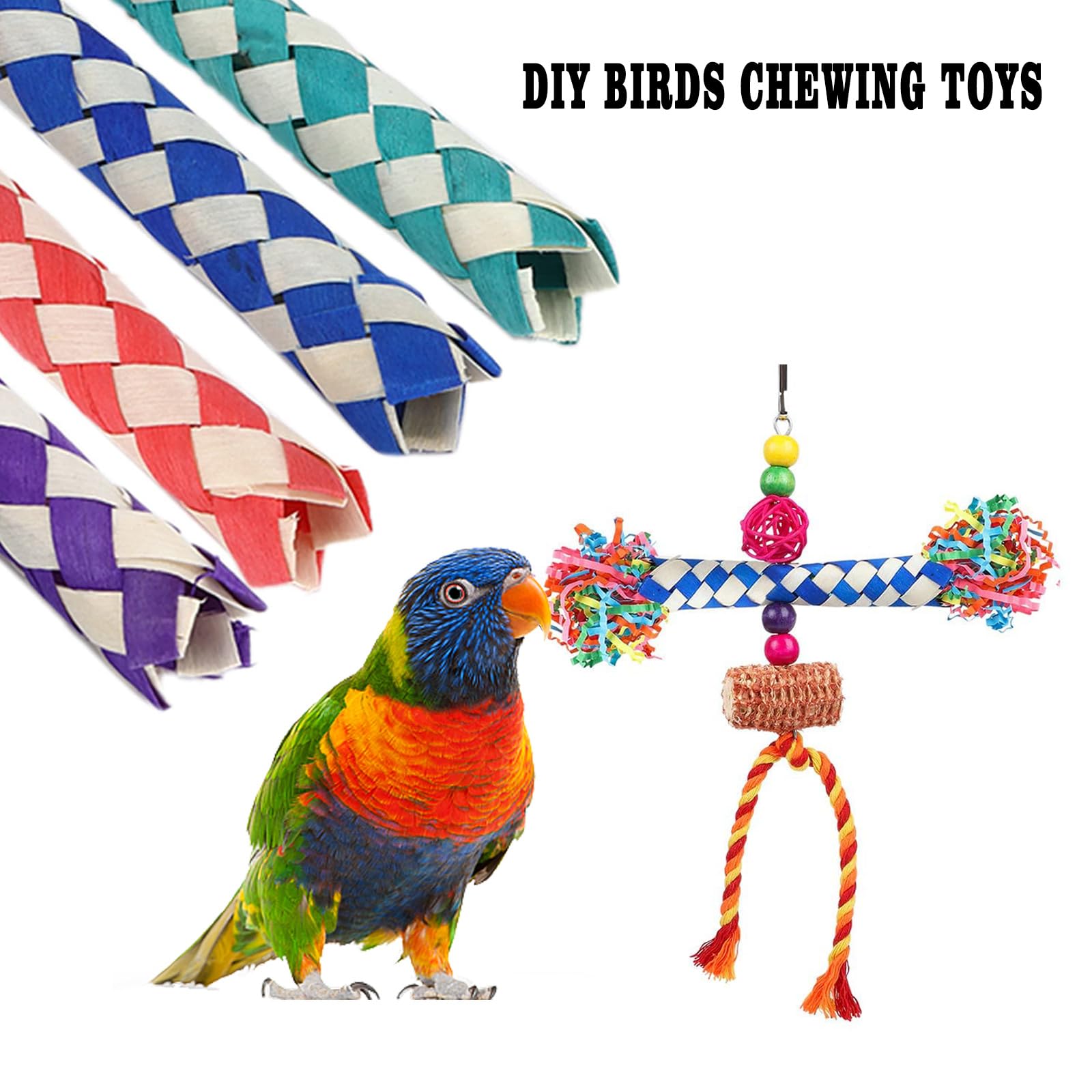 Slepceub Parrot Toys 20 Pcs 5.5in, Bird Toys Bamboo Finger Traps,DIY Core Bird Chewing Toy Components,Colorful Chewing Toy,for Small Medium Parrots Parakeets,Cockatiel.