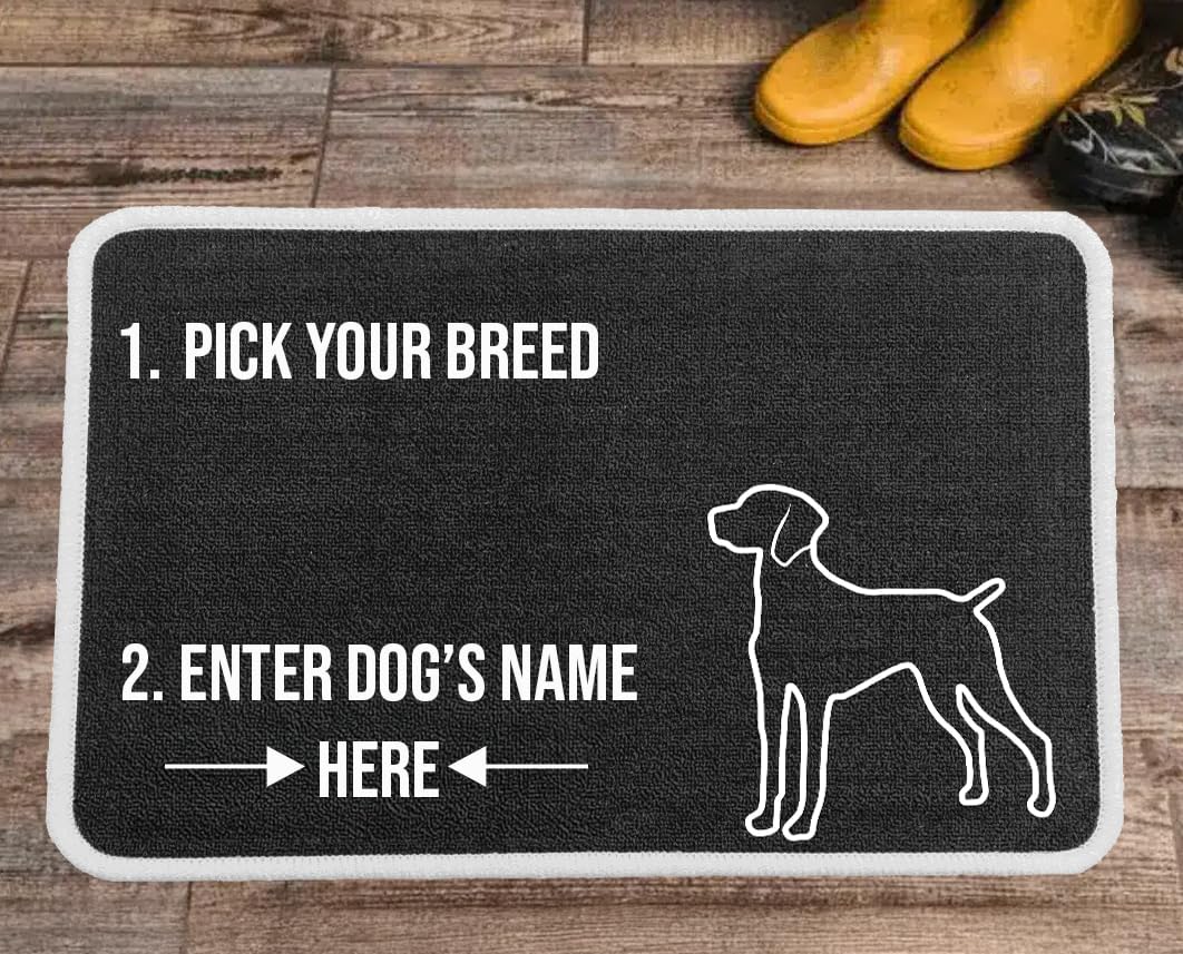 PET REBELLION | Machine Washable & Absorbent | Personalised Extra-Large Pet Feeding Mat | Customisable with Your Pet's Name | Non-Slip Backing | Hungarian Vizsla Charcoal