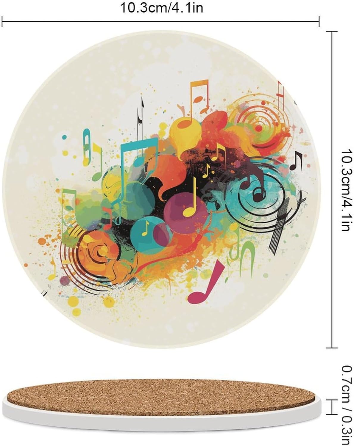 Abstract Music Themed Coaster with Cork Base Drink Coasters for Coffee Table Decor Modern Cup Coasters with Non-Slip & Heat-Resistant Cute Ceramic Table Coaster for Home Dining