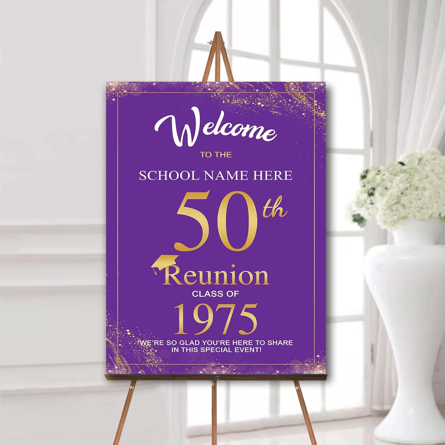 Personalized Class Reunion Welcome Sign, 50th Class Reunion Sign, Custom Any Year, High School Reunion, Royal Blue & Gold