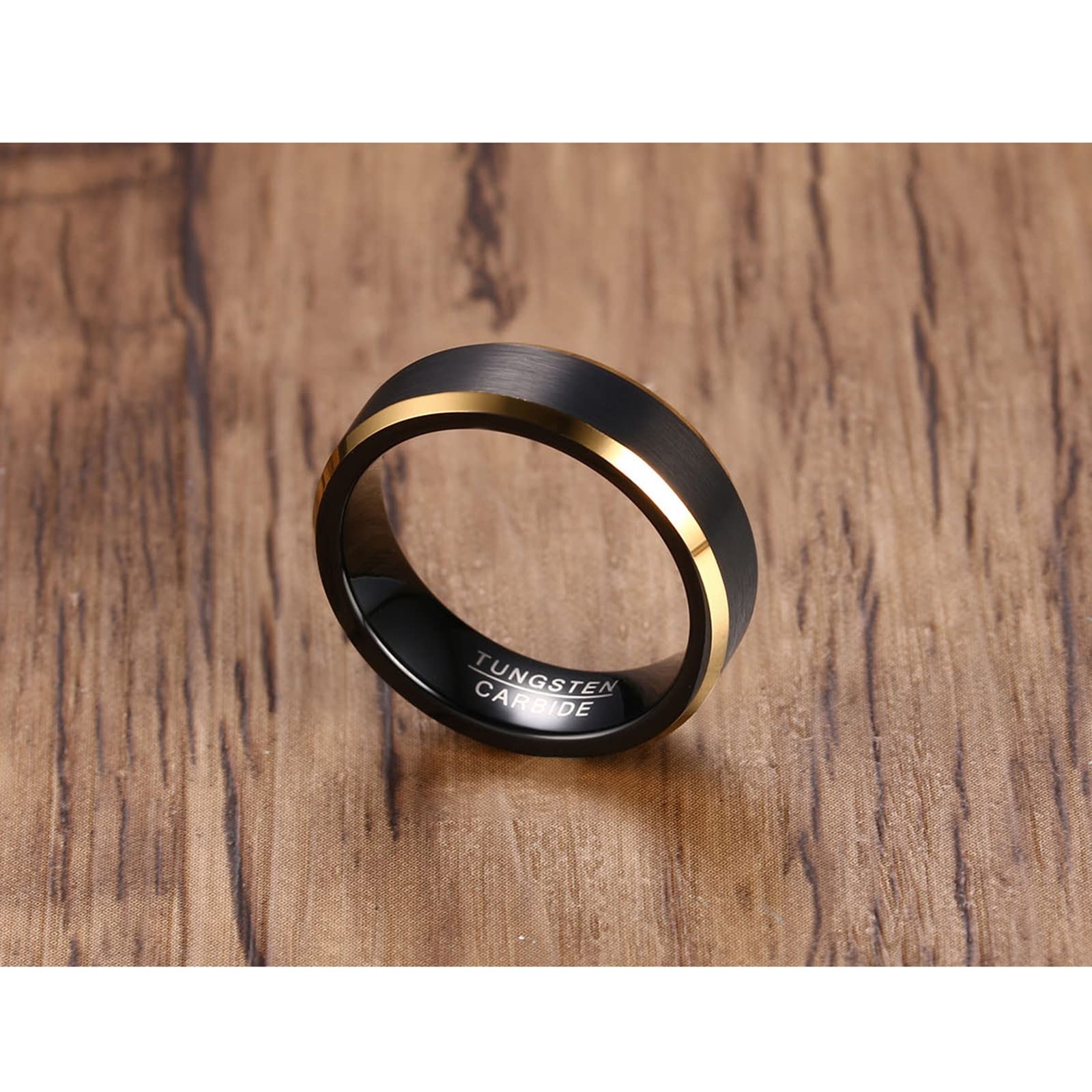 Set di Anelli per Coppie Personalizzati con Incisione, FEDI Nuziali in tungsteno per Lui e per lei, Dimensioni da L 1/2 a Z 1/2, Anello Nero Spazzolato da 6 mm con Bordo Dorato