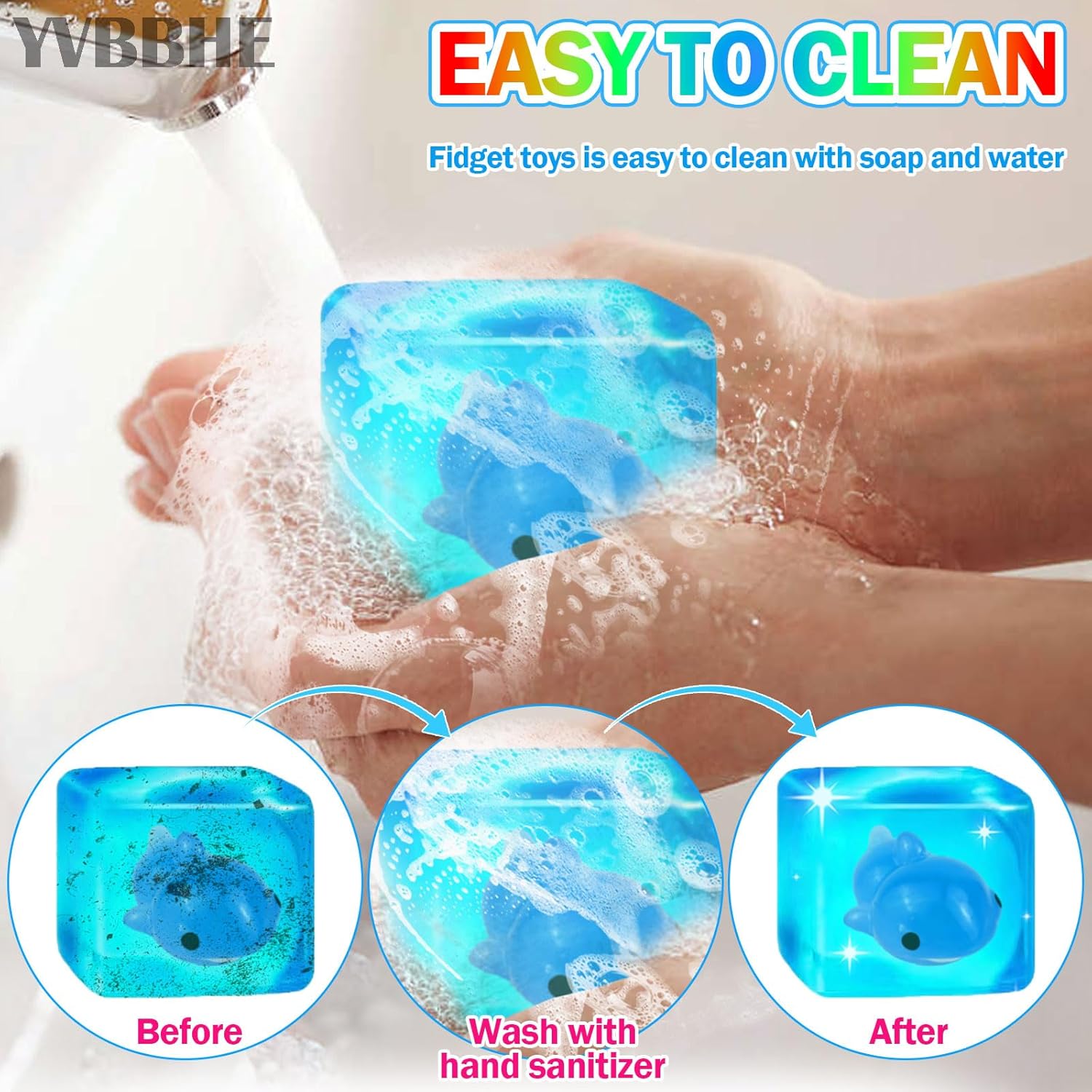 4 Pack Blue Squeeze Cube with Luminous Sea ​​Animals Inside，Squishy Stress Fidget Gummy Toys ，Glow in The Dark Animal Maltose Sensory Toys for Kids Autism , Stress Balls for Anxiety Stress Relief - Image 6