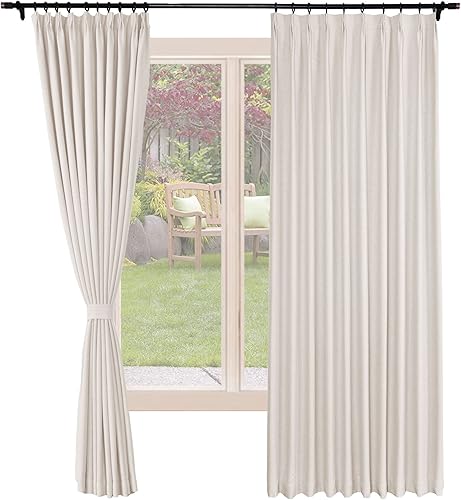 Cortinas opacas de lino plisadas, tratamiento de ventana para sala de estar, cortinas con aislamiento térmico, cortinas de privacidad, 84 pulgadas