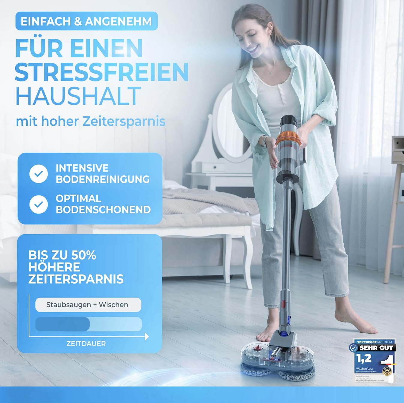 Zwycięzca testu – nasadka do wycierania do Dyson V7/V8/V10/V11/V15/Gen5 – odkurzacz elektryczny – nakładka na mop – odkurzacz na mop – na mokro i sucho – ze zdejmowanym zbiornikiem na wodę