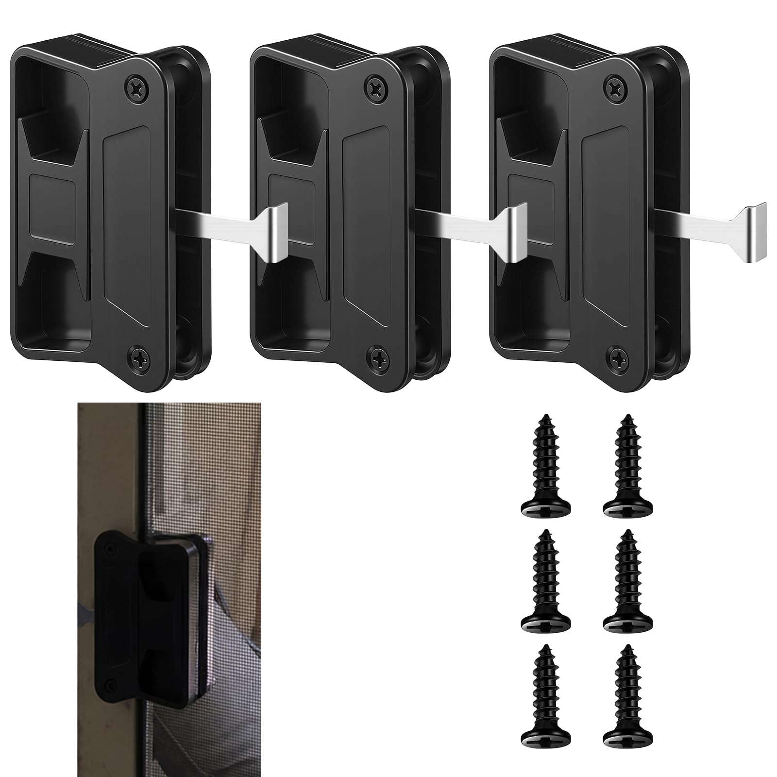 Photo 1 of AceOrbit Sliding Screen Door Handle - 3 Pcs, Black Plastic