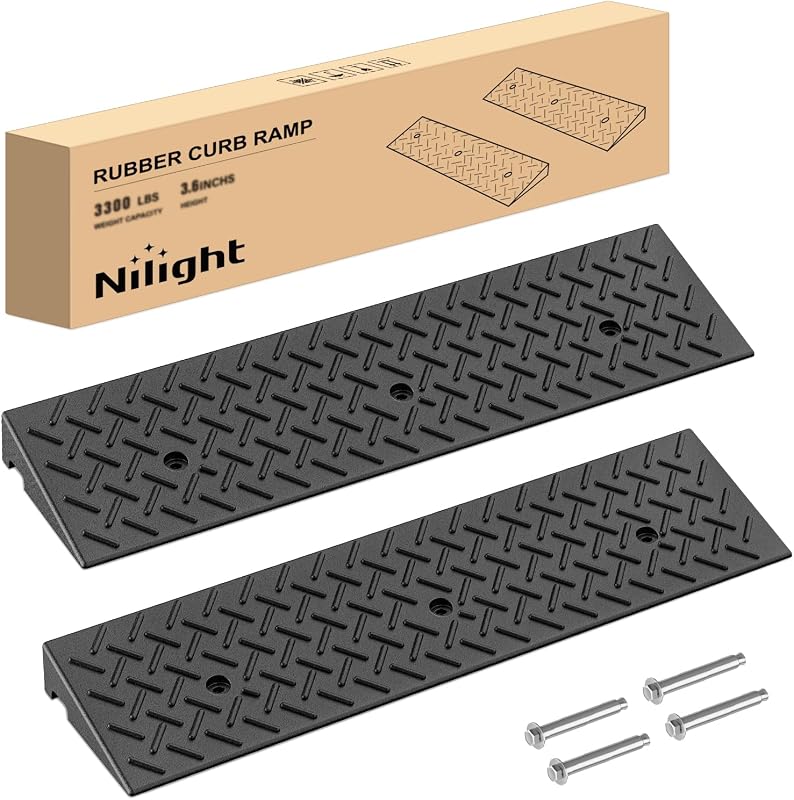 Rampa de goma Nilight de 2,4 pulgadas de altura, capacidad de carga de 3300 libras | Rampa de cobertizo de umbral de entrada de alta resistencia para autos de acera, cortadora de césped, motocicletas