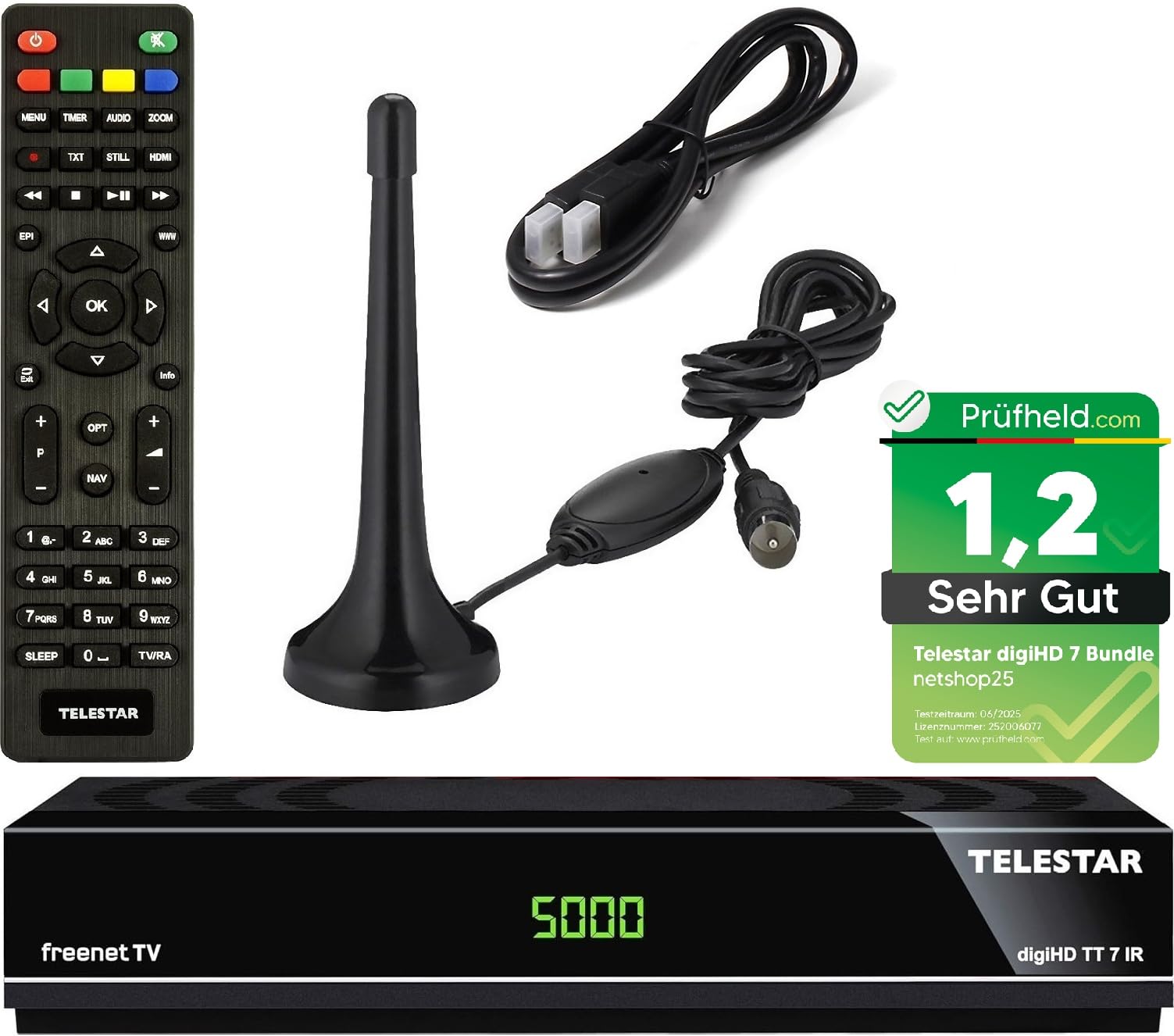 Telestar DVB-T2 Hybrid Receiver mit Antenne, HDMI Kabel und HD USB Mediaplayer