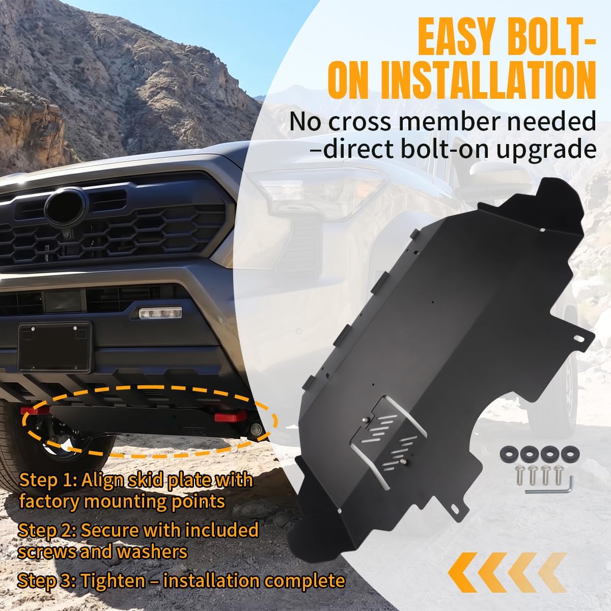Skid Plate for Toyota Tacoma 2024-2025 2WD & 4WD (Gas Models Only) Oil Filter Access Aluminum - Includes Wrench and Hardware