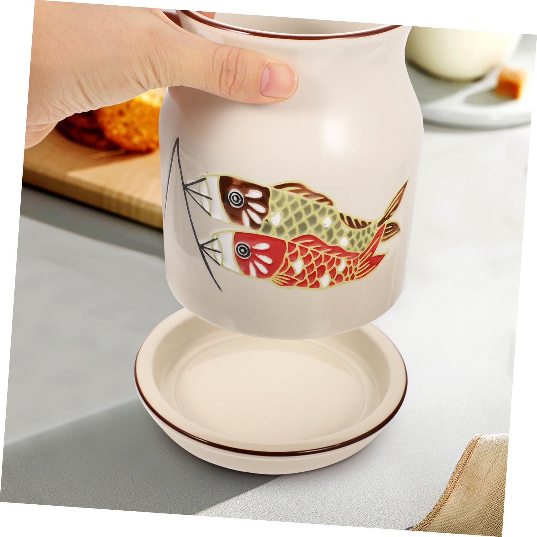 Amosfun Keramik Beige Abtropflöchern Besteckhalter für Küchentisch
