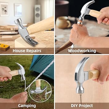 Claw Hammer With Wood Handle and Steel Head, 8 OZ Small Hammer for House & DIY
