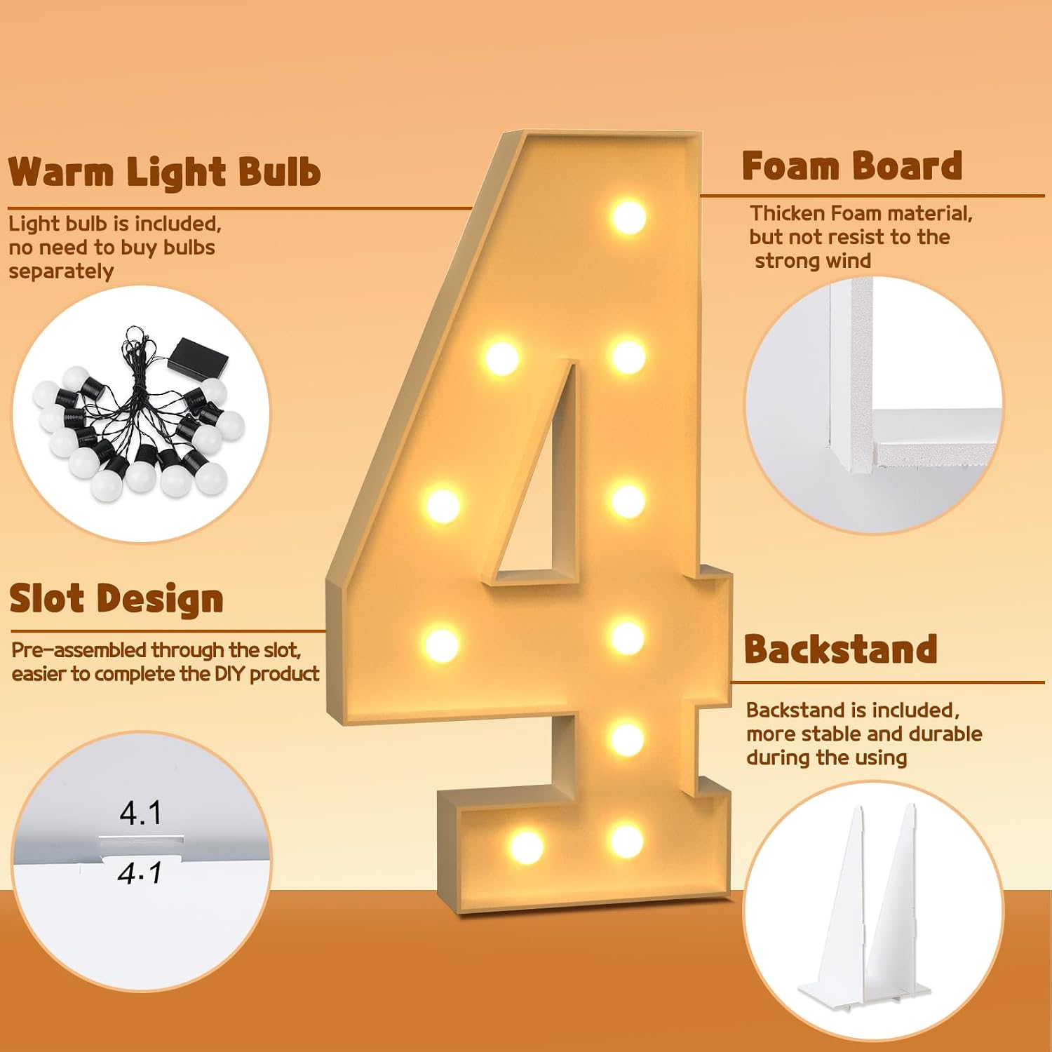 imprsv 4FT Marquee Numbers, Marquee Light Up Numbers for 40th Birthday Decorations, Marquee light up letters Anniversary Party Decor, Mosaic Numbers for Balloons Number 4, Pre-Cut Foam Board Kit